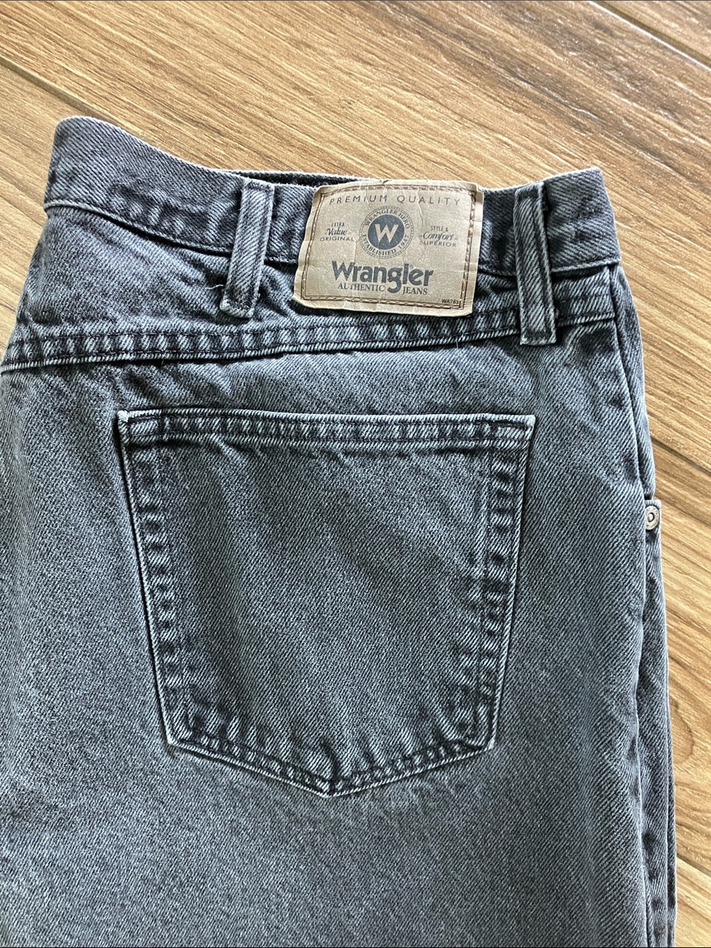 Men’s Wrangler Black Washed Denim Jeans Back Pocket Detail
